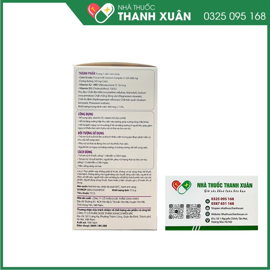Trucalci D3MK7 Sohacare bổ sung canxi giúp chắc khỏe xương, tăng chiều cao